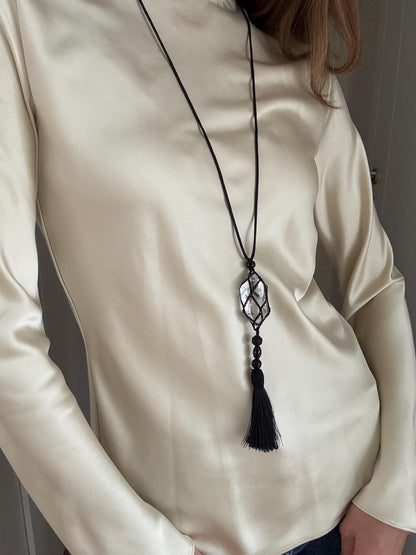 Handcrafted Clear Crystal Tassel Pendant Necklace