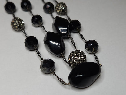 Double Strand Black Crystal & Beaded Necklace | Hari Om Creations