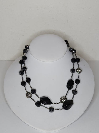 Double Strand Black Crystal & Beaded Necklace | Hari Om Creations
