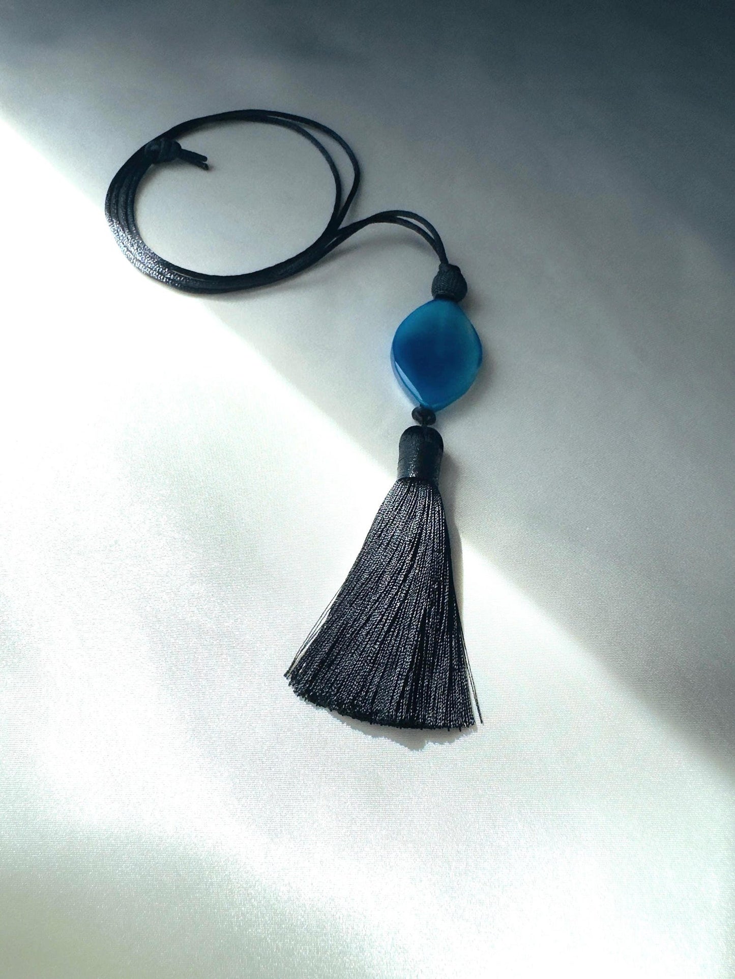Blue Agate Tassel Pendant Necklace | Hariom Creations