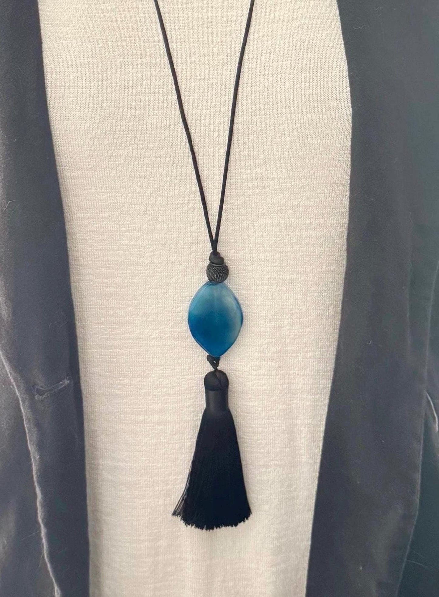 Blue Agate Tassel Pendant Necklace | Hariom Creations
