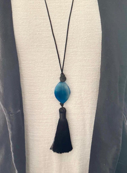 Blue Agate Tassel Pendant Necklace | Hariom Creations