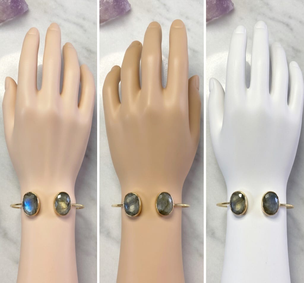 Natural Labradorite Brass Bangle | Handcrafted Cuff Bracelet