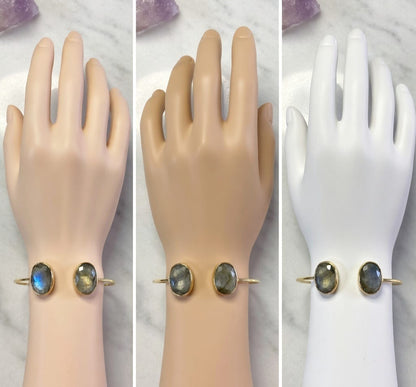 Natural Labradorite Brass Bangle | Handcrafted Cuff Bracelet