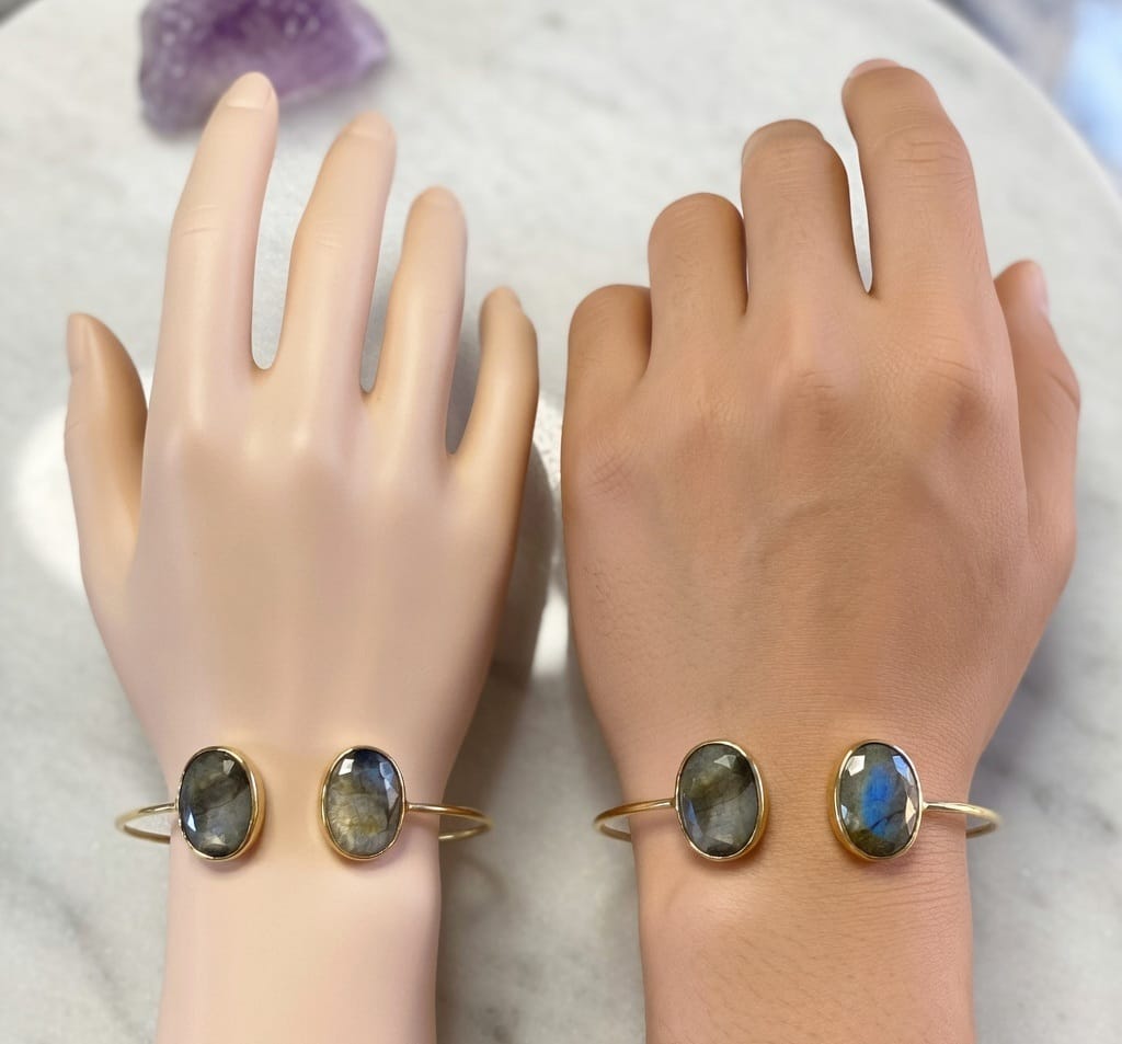 Natural Labradorite Brass Bangle | Handcrafted Cuff Bracelet