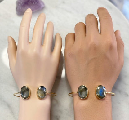 Natural Labradorite Brass Bangle | Handcrafted Cuff Bracelet