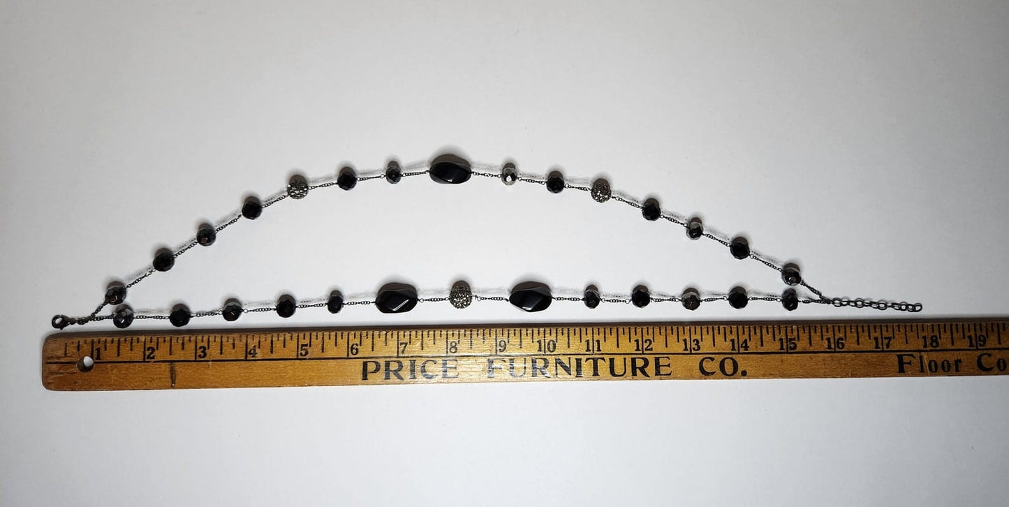 Double Strand Black Crystal & Beaded Necklace | Hari Om Creations