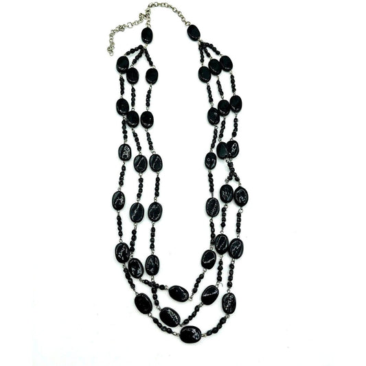 Triple Strand Black Onyx Beaded Necklace | Hari Om Creations