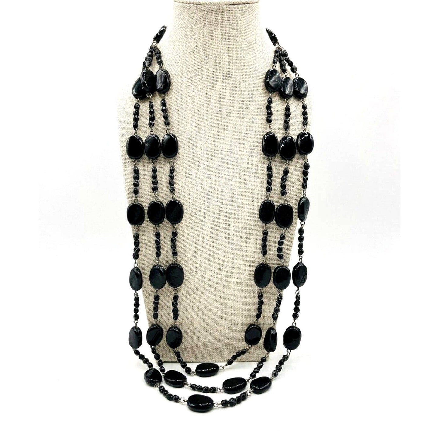 Triple Strand Black Onyx Beaded Necklace | Hari Om Creations