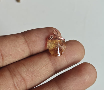 8To12mm Citrine Raw Gemstone Pendant Brass Golden Color Electroplated Setting Pendant Drop Shape Pendant For Happy Birthday Gift's Pendant
