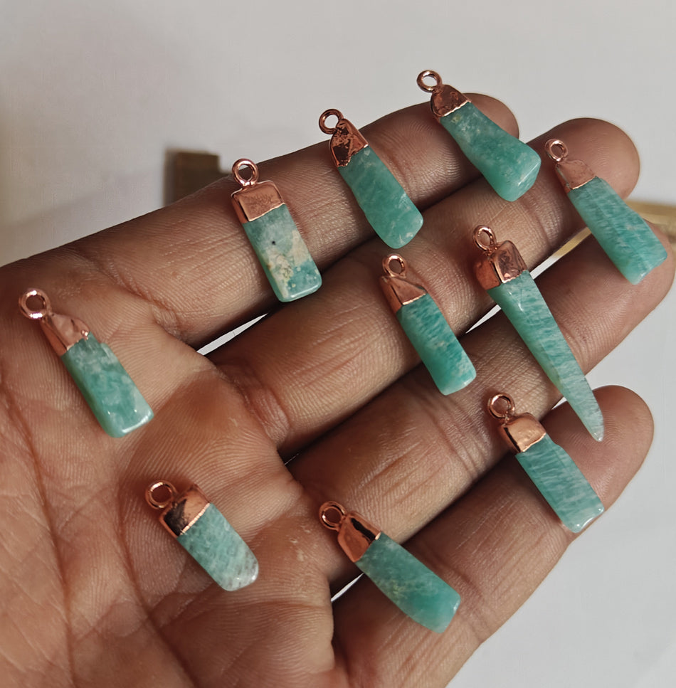 8To12mm Amazonite Scale Raw Gemstone Pendant Brass Golden Color Electroplated Setting Pendant Scale Shape Pendant For Happy Birthday Gift's Pendant