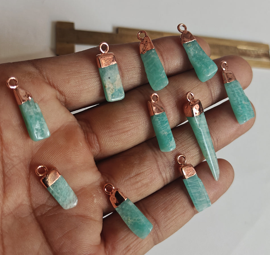8To12mm Amazonite Scale Raw Gemstone Pendant Brass Golden Color Electroplated Setting Pendant Scale Shape Pendant For Happy Birthday Gift's Pendant