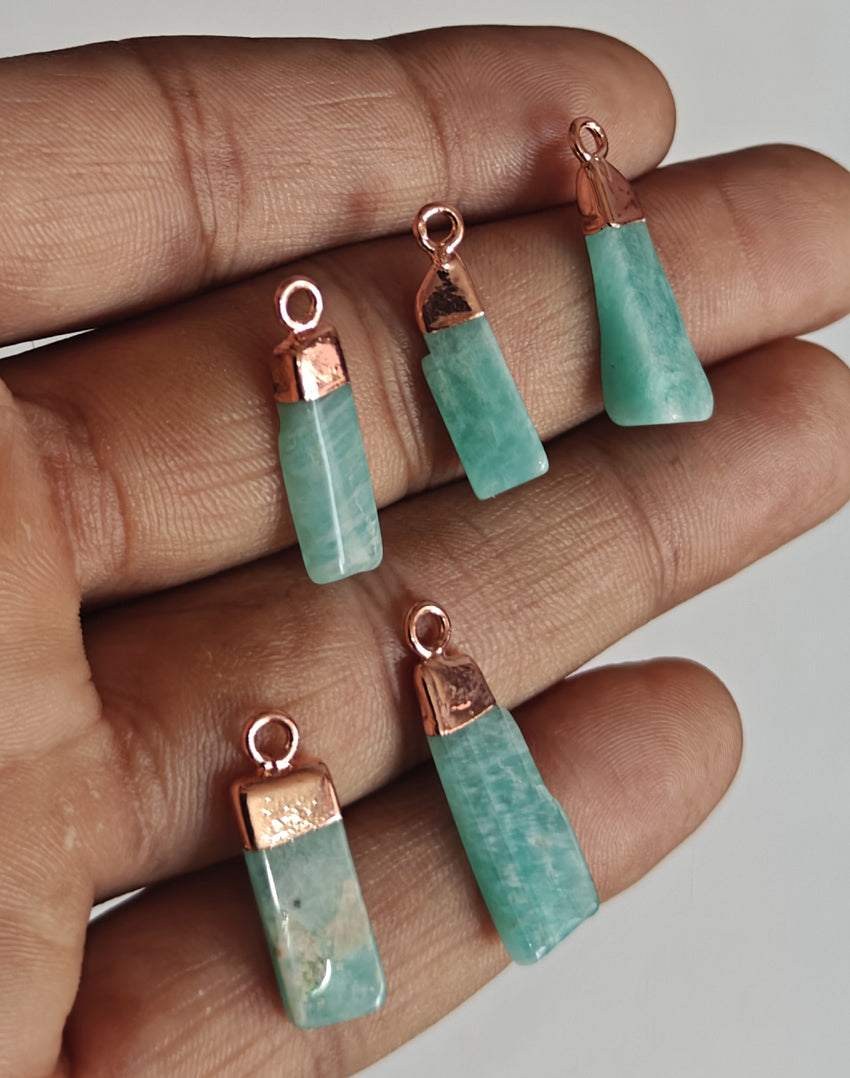 8To12mm Amazonite Scale Raw Gemstone Pendant Brass Golden Color Electroplated Setting Pendant Scale Shape Pendant For Happy Birthday Gift's Pendant