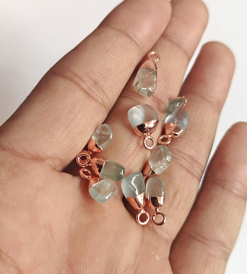 8To12mm Aquamarine Raw Gemstone Pendant Brass Golden Color Electroplated Setting Pendant Drop Shape Pendant For Happy Birthday Gift's Pendant