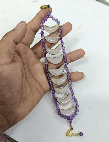 925 Sterling Silver Bracelet Handmade Round Shape Stone Size 8MM 3MM Rose Quartz or Amethyst Beads  Gemstone Bracelet or 3MM Black Onyx Beads Adjustable Bracelet Drilled Set For Friendship Gift