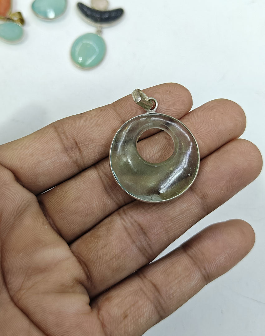 Handmade 20MM Round Doughnut Green Jade stone Gemstone Pendant Bezel Setting 925 Sterling Silver Pendant Anniversary Gift for Wife For Her