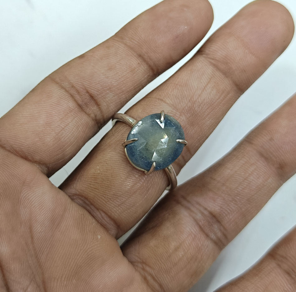 Handmade 925 Sterling Silver Rings 12MM Round Shape Sapphire Gemstone Ring Prong Setting Ring For Anniversary Gift Ring (Copy)