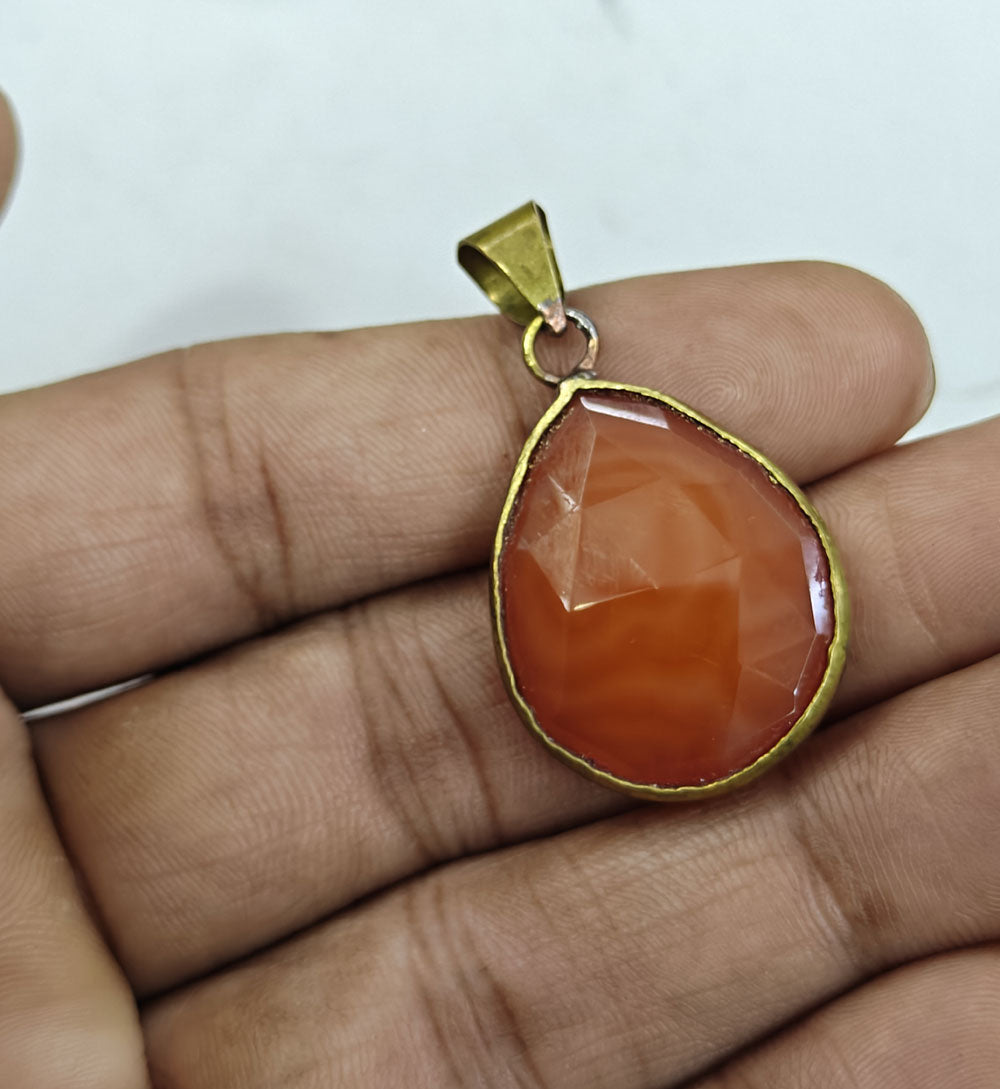 Handmade Stone Size 15MM Pear Shape Red Agate Natural Pendant Gemstone Pendant Bezel Setting 925 Sterling Silver Pendant Anniversary Gift for Wife For Her
