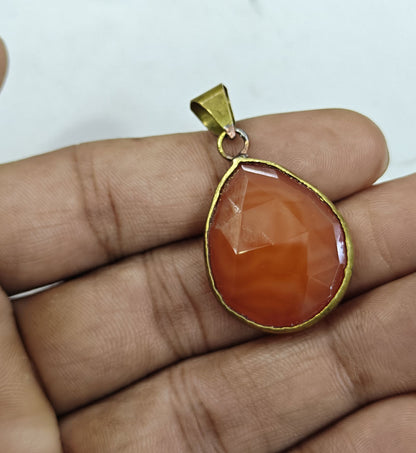 Handmade Stone Size 15MM Pear Shape Red Agate Natural Pendant Gemstone Pendant Bezel Setting 925 Sterling Silver Pendant Anniversary Gift for Wife For Her