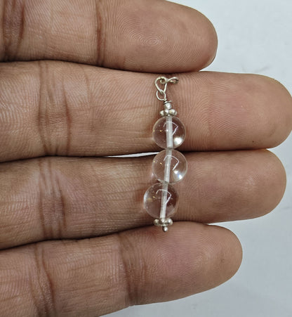 Handmade Stone Size 8mm Round Shape Triple Crystal Natural Pendant Gemstone Pendant Drilled Setting 925 Sterling Silver Pendant Anniversary Gift for Wife For Her