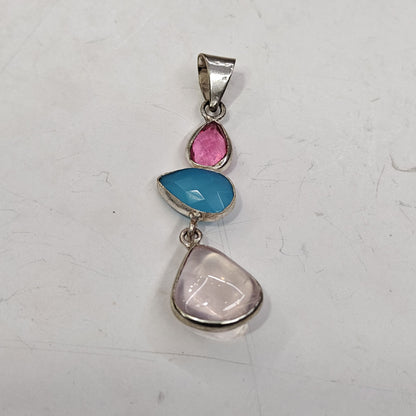 Handmade Stone Size 15MM 12MM 8MM Oval Half Moon Shape Triple Stone Druzy Obsidian Pendant  Gemstone Pendant Bezel Setting 925 Sterling Silver Pendant Anniversary Gift for Wife For Her