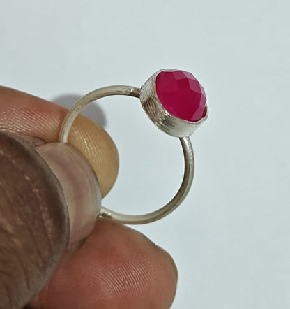 Handmade 925 Sterling Silver Rings 12MM Oval Shape Pink Chalcedony Cut Gemstone Ring Prong Setting Ring For Anniversary Gift Ring