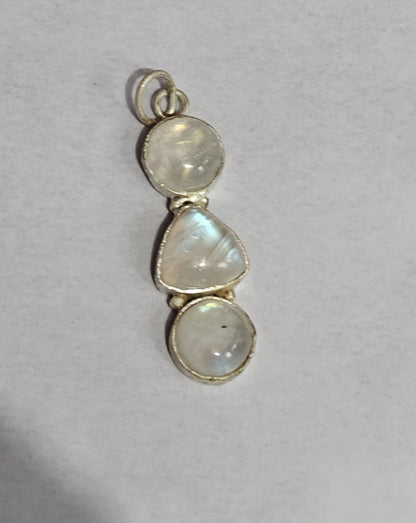 Awesome Handmade Triple Stone Size 10MM 12MM Round Triangle Shape Rainbow Moonstone Gemstone Pendant Bezel Setting 925 Sterling Silver Pendant For Happy Birthday Gift Pendant