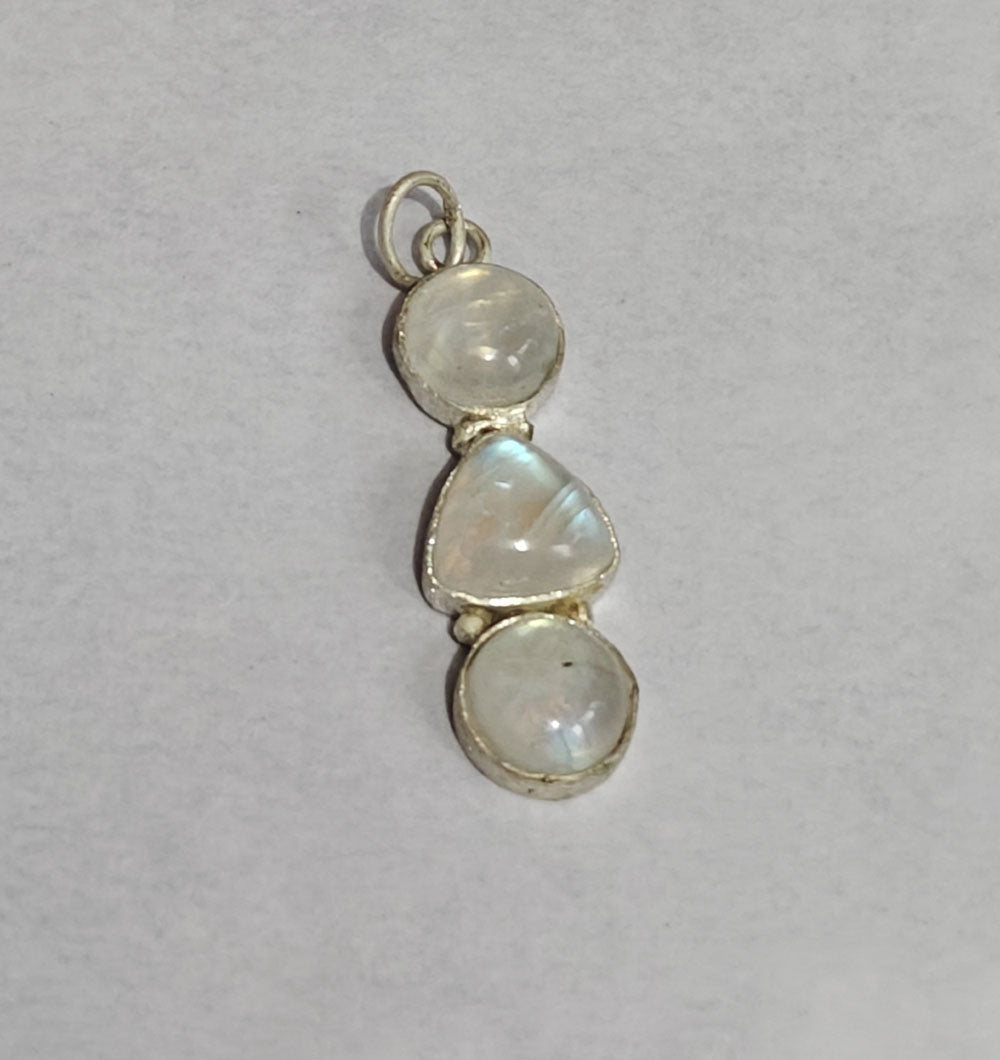 Awesome Handmade Triple Stone Size 10MM 12MM Round Triangle Shape Rainbow Moonstone Gemstone Pendant Bezel Setting 925 Sterling Silver Pendant For Happy Birthday Gift Pendant