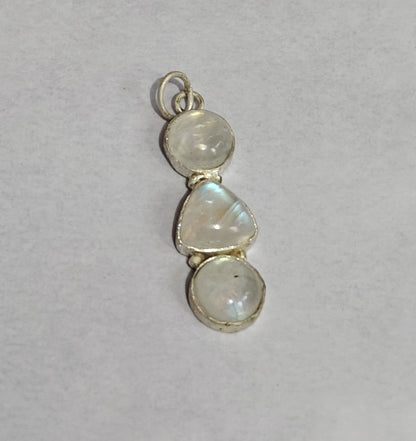Awesome Handmade Triple Stone Size 10MM 12MM Round Triangle Shape Rainbow Moonstone Gemstone Pendant Bezel Setting 925 Sterling Silver Pendant For Happy Birthday Gift Pendant