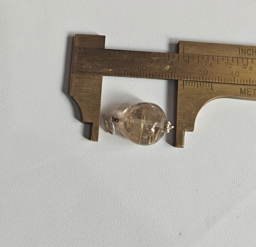 Handmade Stone 15MM Approx Ball Shape Rutile Quartz Gemstone Pendant Drilled Setting 925 Sterling Silver Pendant For Happy Birthday Gift Pendant