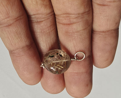 Handmade Stone 15MM Approx Ball Shape Rutile Quartz Gemstone Pendant Drilled Setting 925 Sterling Silver Pendant For Happy Birthday Gift Pendant