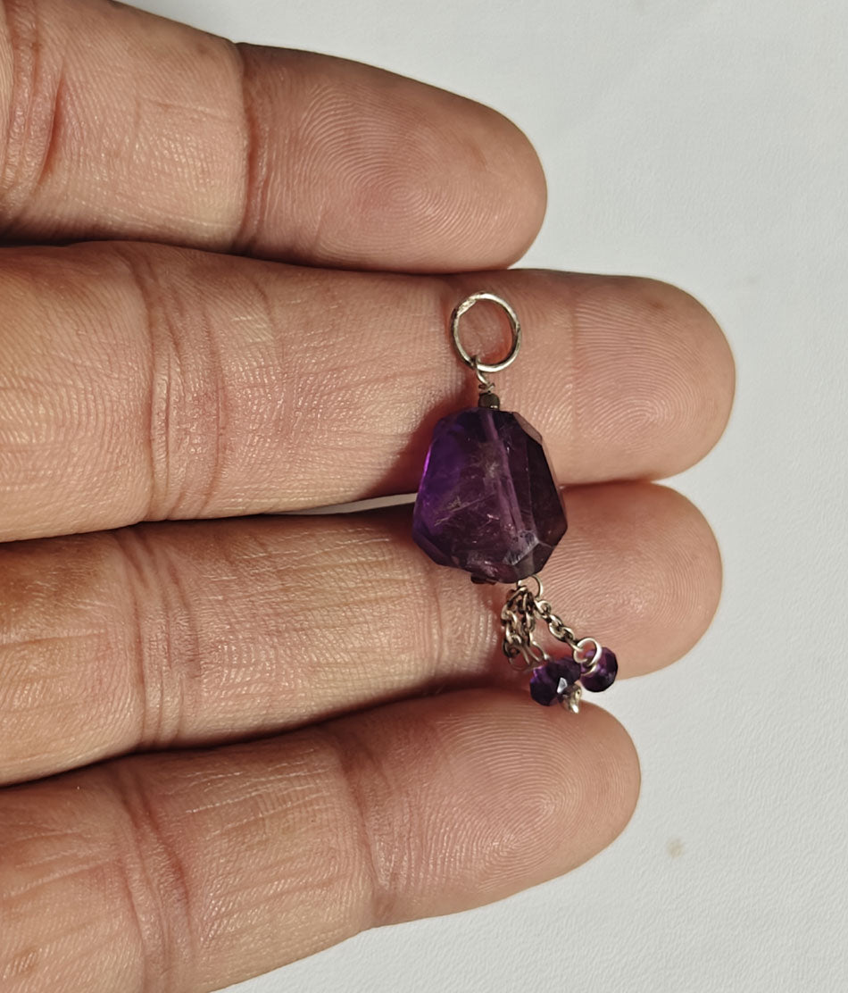 Stone 10MM Approx Uneven Shape Amethyst Gemstone Pendant Drilled Setting Handmade 925 Sterling Silver Pendant For Happy Birthday Gift Pendant