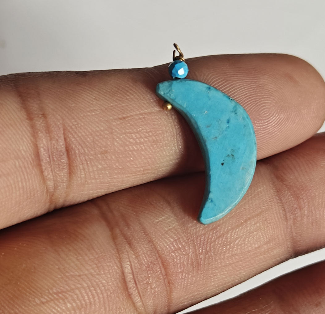 Stone 8MM Approx Half Moon Shape Tibetan Turquoise Gemstone Pendant Drilled Setting Handmade 925 Sterling Silver Pendant For Happy Birthday Gift Pendant