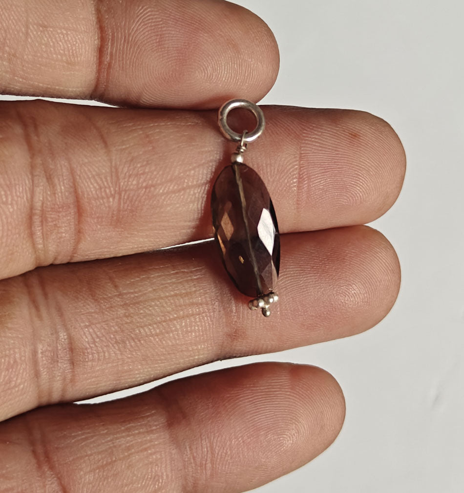 Awesome Handmade Stone 15MM Approx Balan Shape Smoky Quartz Gemstone Beads Pendant Drilled Setting 925 Sterling Silver Pendant For Happy Birthday Gift Pendant