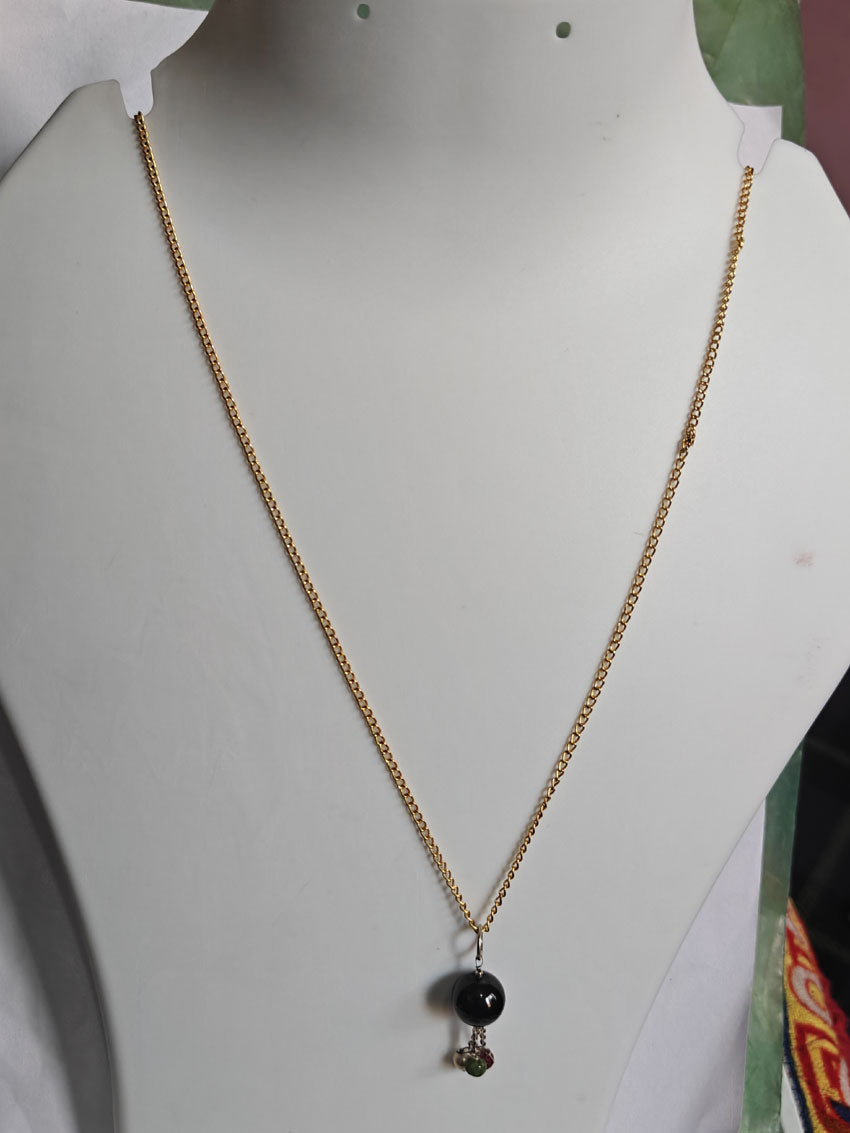 Silver Gold Plated Necklace 8MM Round Black Onyx Gemstone