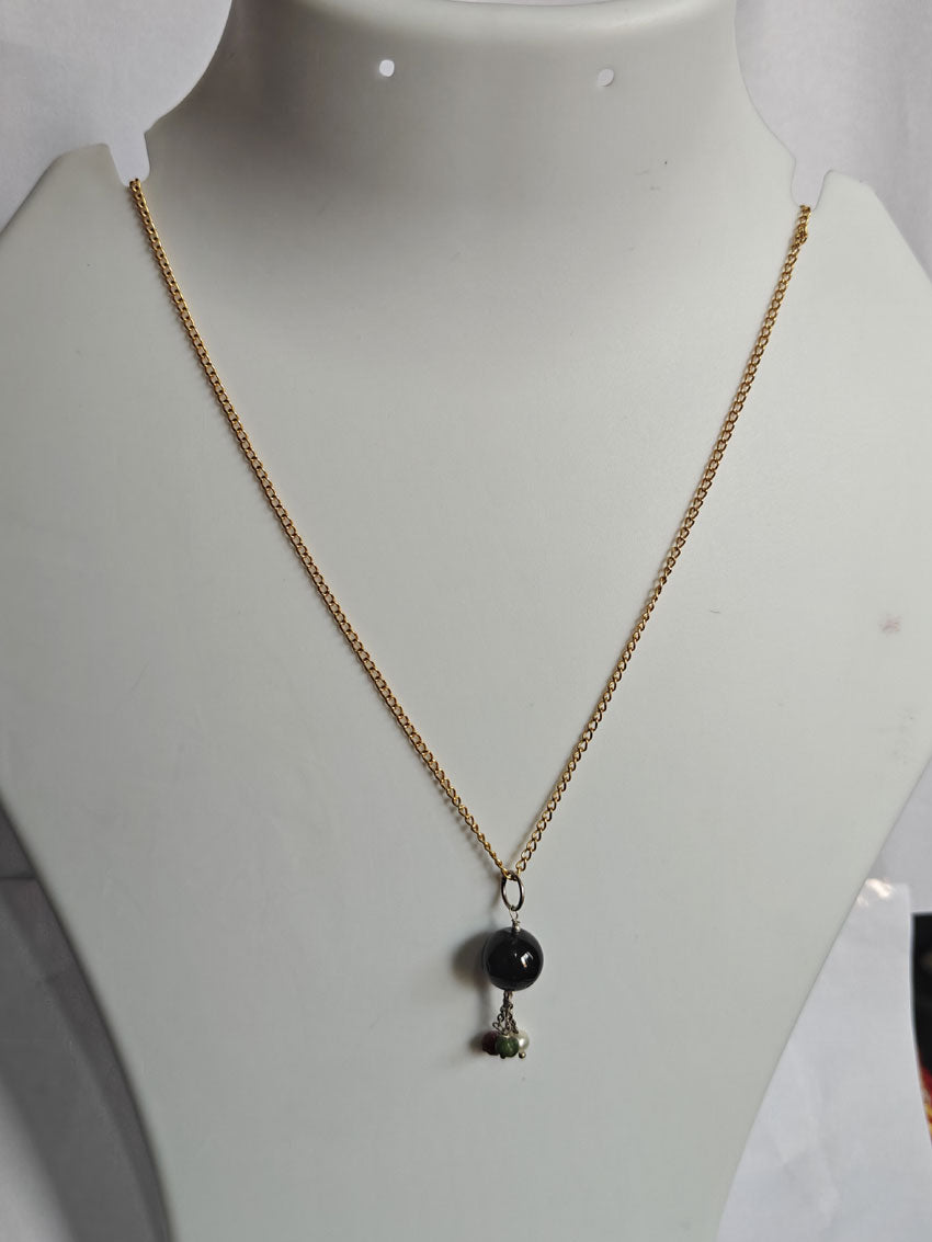 Silver Gold Plated Necklace 8MM Round Black Onyx Gemstone