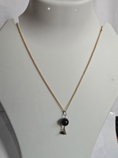 Silver Gold Plated Necklace 8MM Round Black Onyx Gemstone