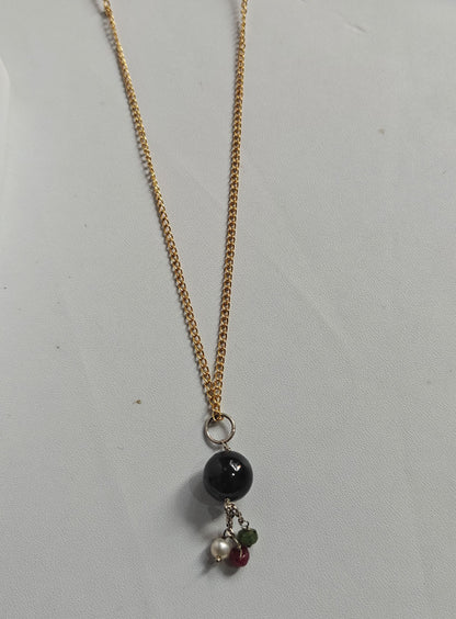 Silver Gold Plated Necklace 8MM Round Black Onyx Gemstone