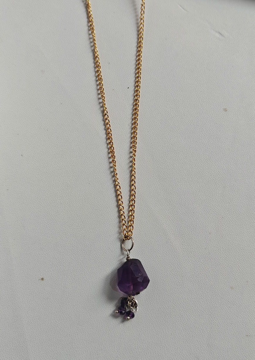 Handmade 925 Sterling Silver Gold Plated Necklace 8MM Raw Shape Amethyst Cut Gemstone Drilled Set Necklace Anniversary Gift For Women Necklace