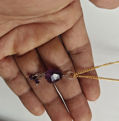 Handmade 925 Sterling Silver Gold Plated Necklace 8MM Raw Shape Amethyst Cut Gemstone Drilled Set Necklace Anniversary Gift For Women Necklace