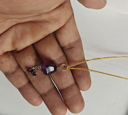 Handmade 925 Sterling Silver Gold Plated Necklace 8MM Raw Shape Amethyst Cut Gemstone Drilled Set Necklace Anniversary Gift For Women Necklace