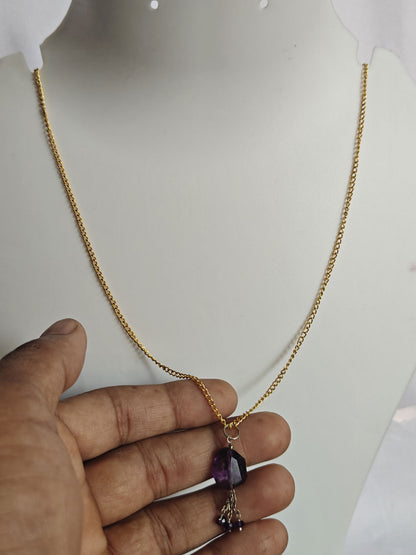 Handmade 925 Sterling Silver Gold Plated Necklace 8MM Raw Shape Amethyst Cut Gemstone Drilled Set Necklace Anniversary Gift For Women Necklace