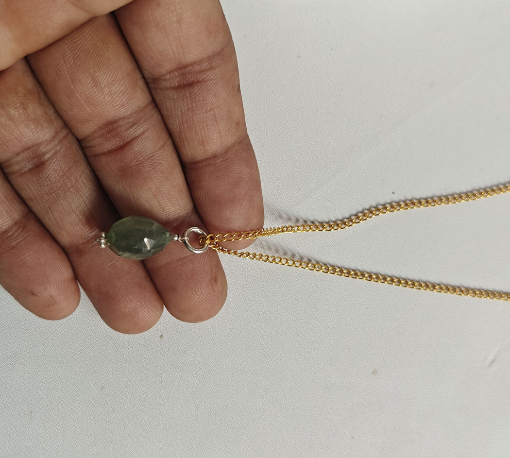 Handmade 925 Sterling Silver Gold Plated Necklace 8MM Raw Shape Aquamarine Cut Gemstone Drilled Set Necklace Anniversary Gift For Women Necklace