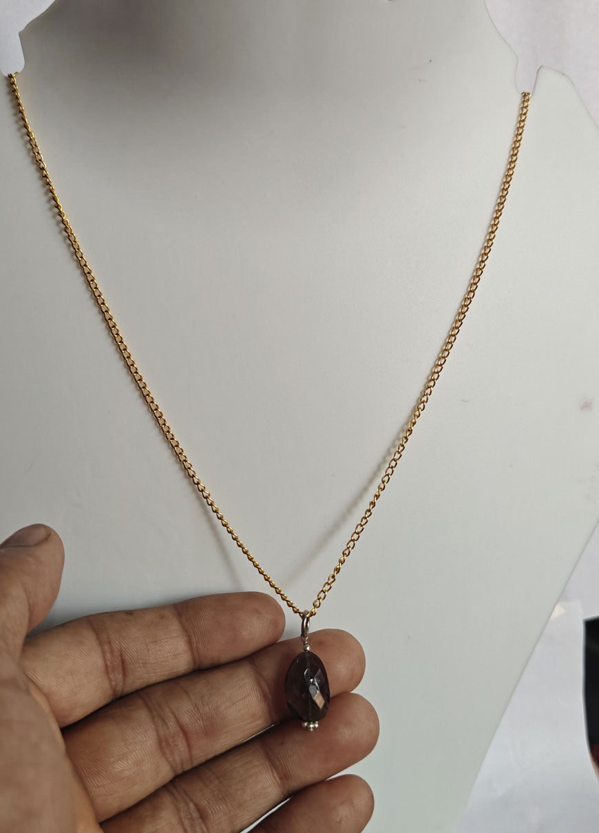 925 Sterling Silver Gold Plated Necklace 8MM Oval Shape Smoky Quartz Cut Gemstone Drilled Set Necklace Anniversary Gift For Women Necklace