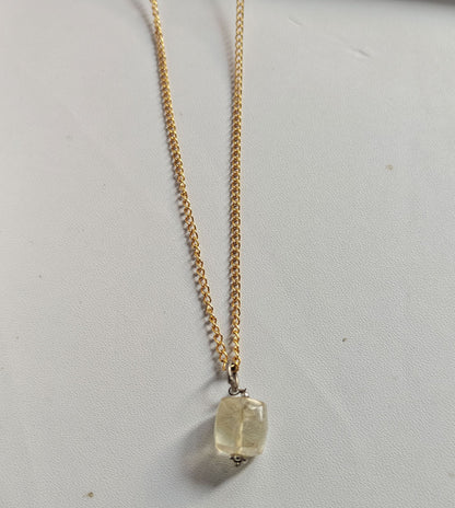 925 Sterling Silver Gold Plated Necklace 8MM Square Shape Lemon Quartz Cut Gemstone Drilled Set Necklace Anniversary Gift For Women Necklace