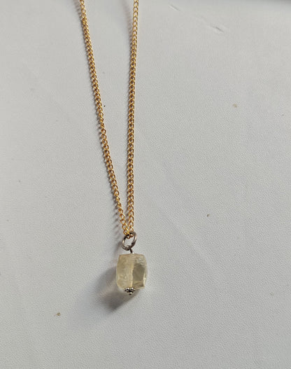 925 Sterling Silver Gold Plated Necklace 8MM Square Shape Lemon Quartz Cut Gemstone Drilled Set Necklace Anniversary Gift For Women Necklace