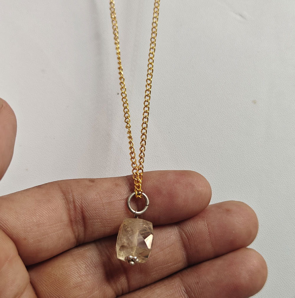 925 Sterling Silver Gold Plated Necklace 8MM Square Shape Lemon Quartz Cut Gemstone Drilled Set Necklace Anniversary Gift For Women Necklace