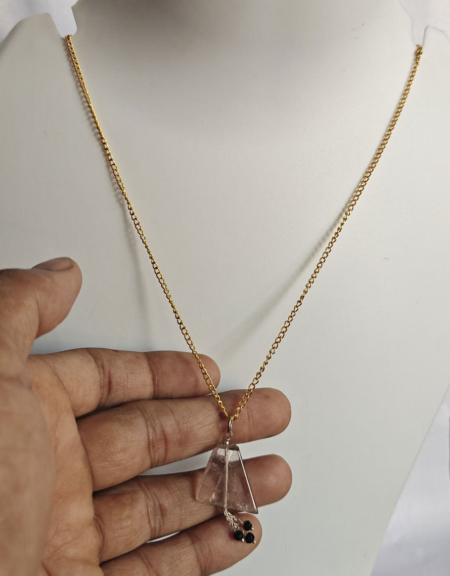 925 Sterling Silver Gold Plated Necklace 10MM Triangle Shape Rose Quartz Slice Cut Gemstone Drilled Set Necklace Anniversary Gift For Women Necklace