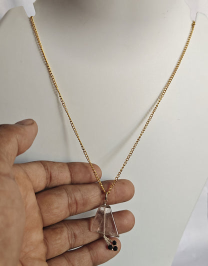 925 Sterling Silver Gold Plated Necklace 10MM Triangle Shape Rose Quartz Slice Cut Gemstone Drilled Set Necklace Anniversary Gift For Women Necklace