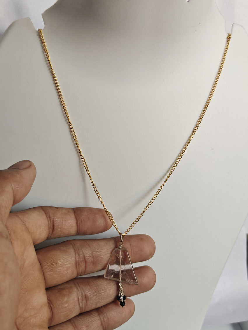 925 Sterling Silver Gold Plated Necklace 10MM Triangle Shape Rose Quartz Slice Cut Gemstone Drilled Set Necklace Anniversary Gift For Women Necklace